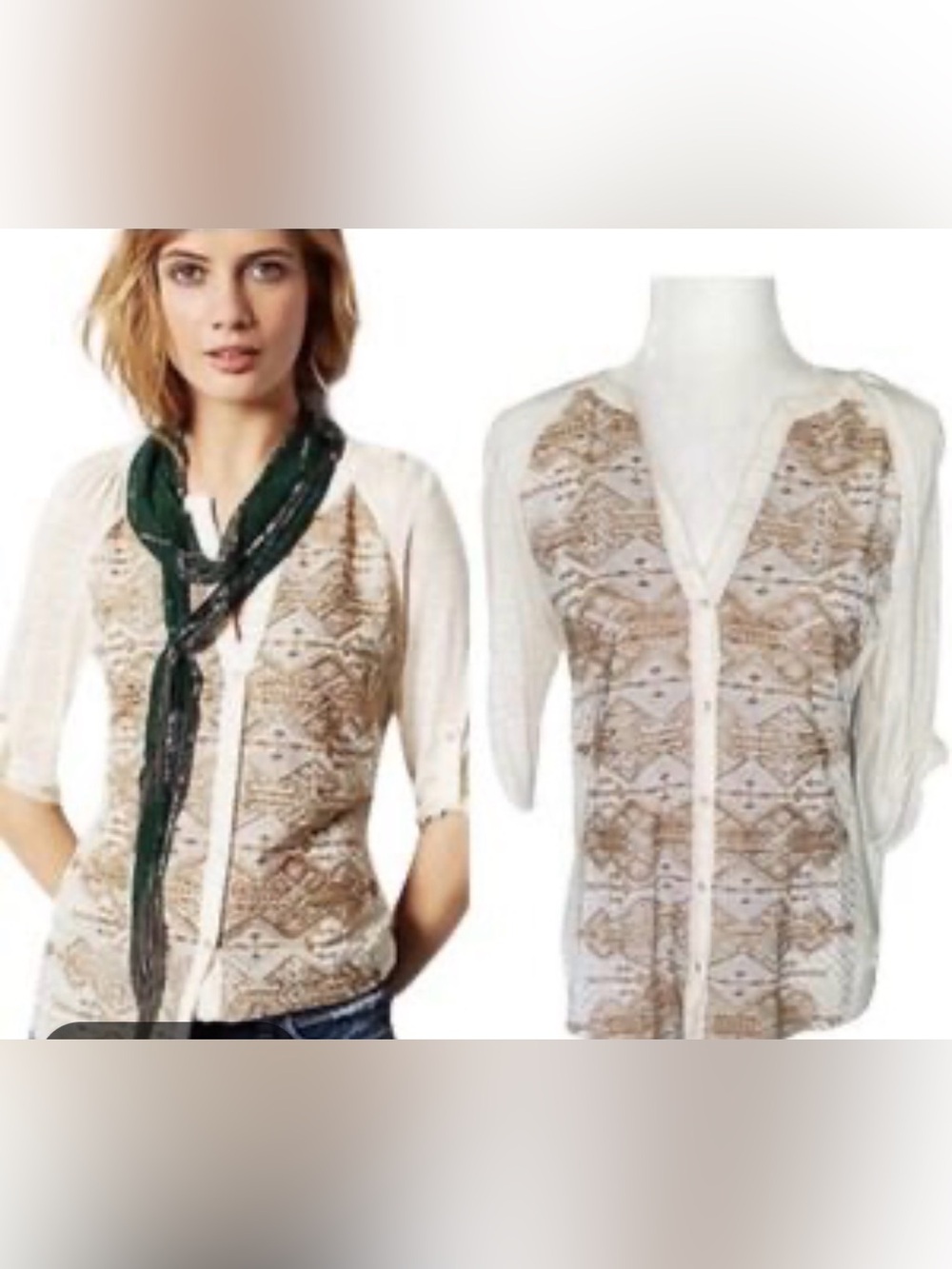 Perfect TINY for Anthropologie Button front silk cotton embroidered top small